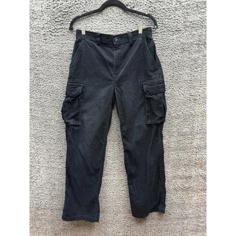 Vintage Polo Ralph Lauren Corduroy Wide Leg Cargo Pants Black Women's Size 16‎